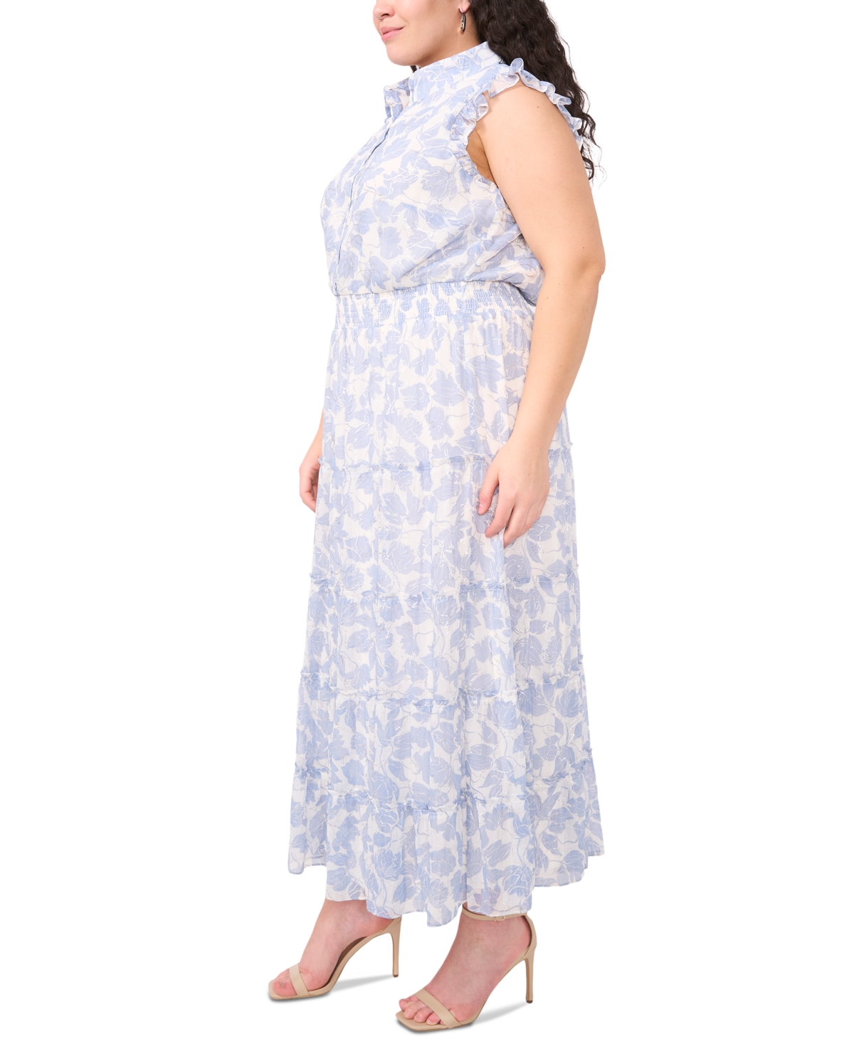 Msk Plus Size Floral-print Tiered Maxi Dress In Rainwash