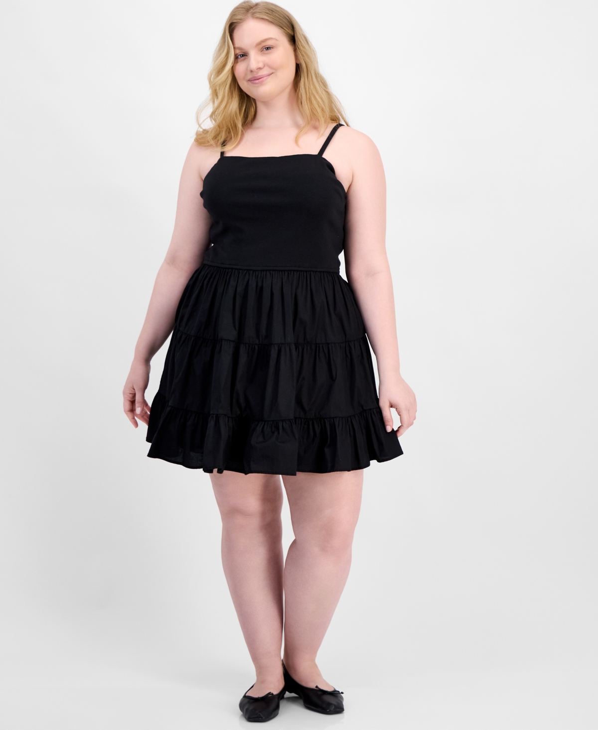 Trendy Plus Size Sleeveless Tiered Bubble Minidress - White