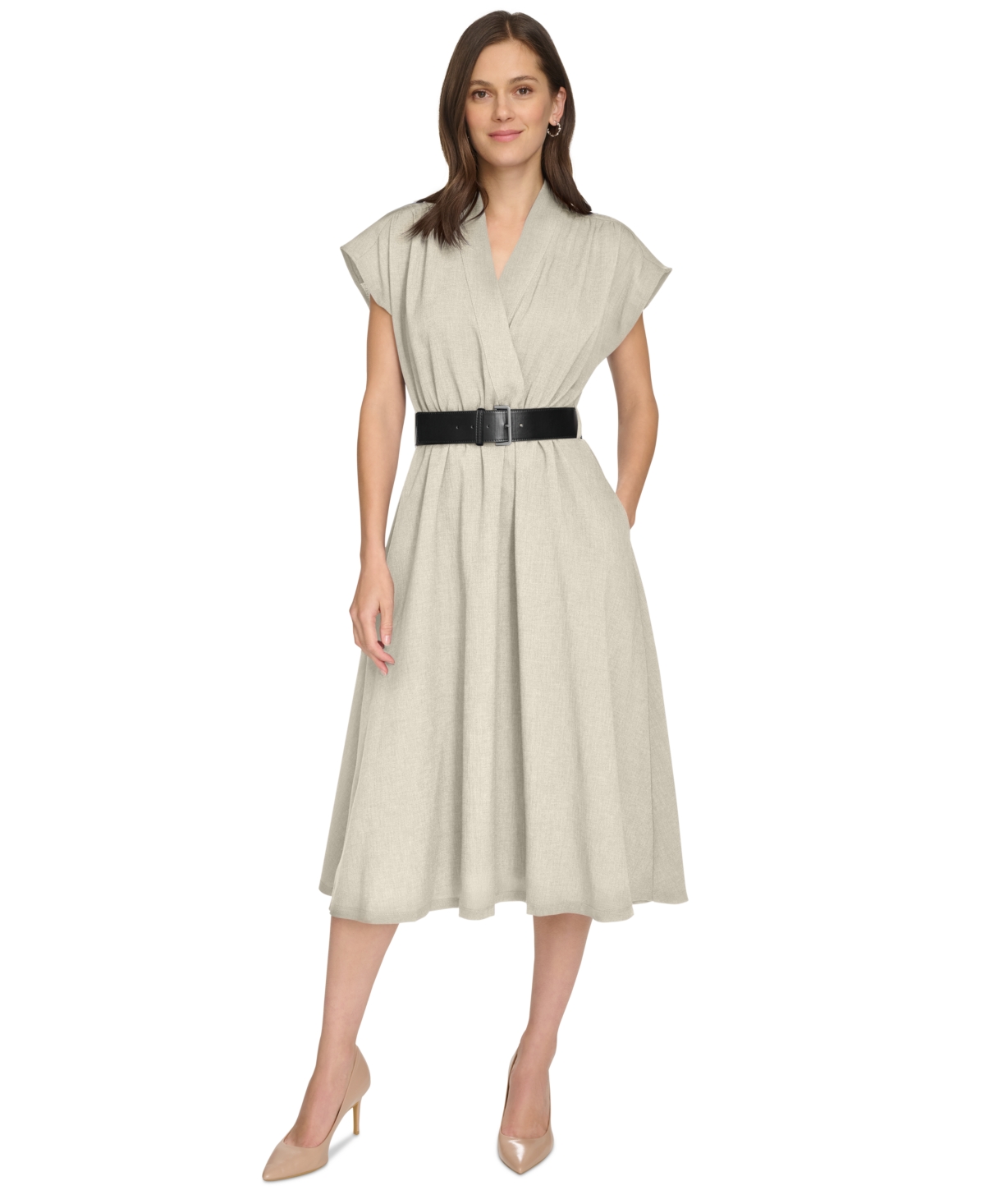 Calvin Klein Women's A-line Midi Dress In Stoney Beige