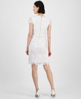 Petite Paisley Lace Cap-Sleeve Sheath Dress