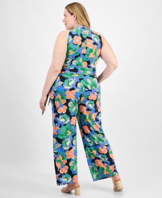 Plus Size Twist Halter-Neck Jersey Jumpsuit