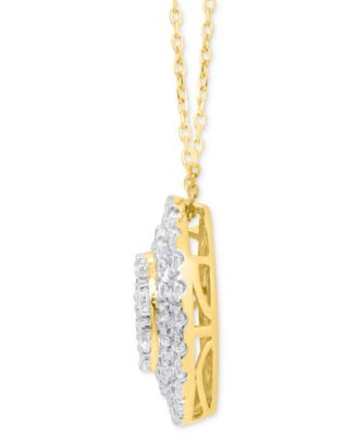 Lab Grown Diamond Double Halo Cluster 18" Pendant Necklace (2 ct. t.w.) in Sterling Silver or 14k Gold-Plated Sterling Silver