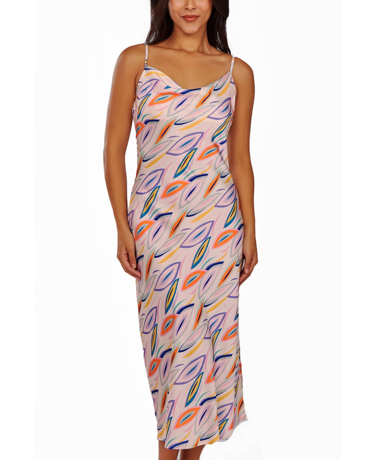 Women's Cowl Neck Satin Print Gown - Ivory