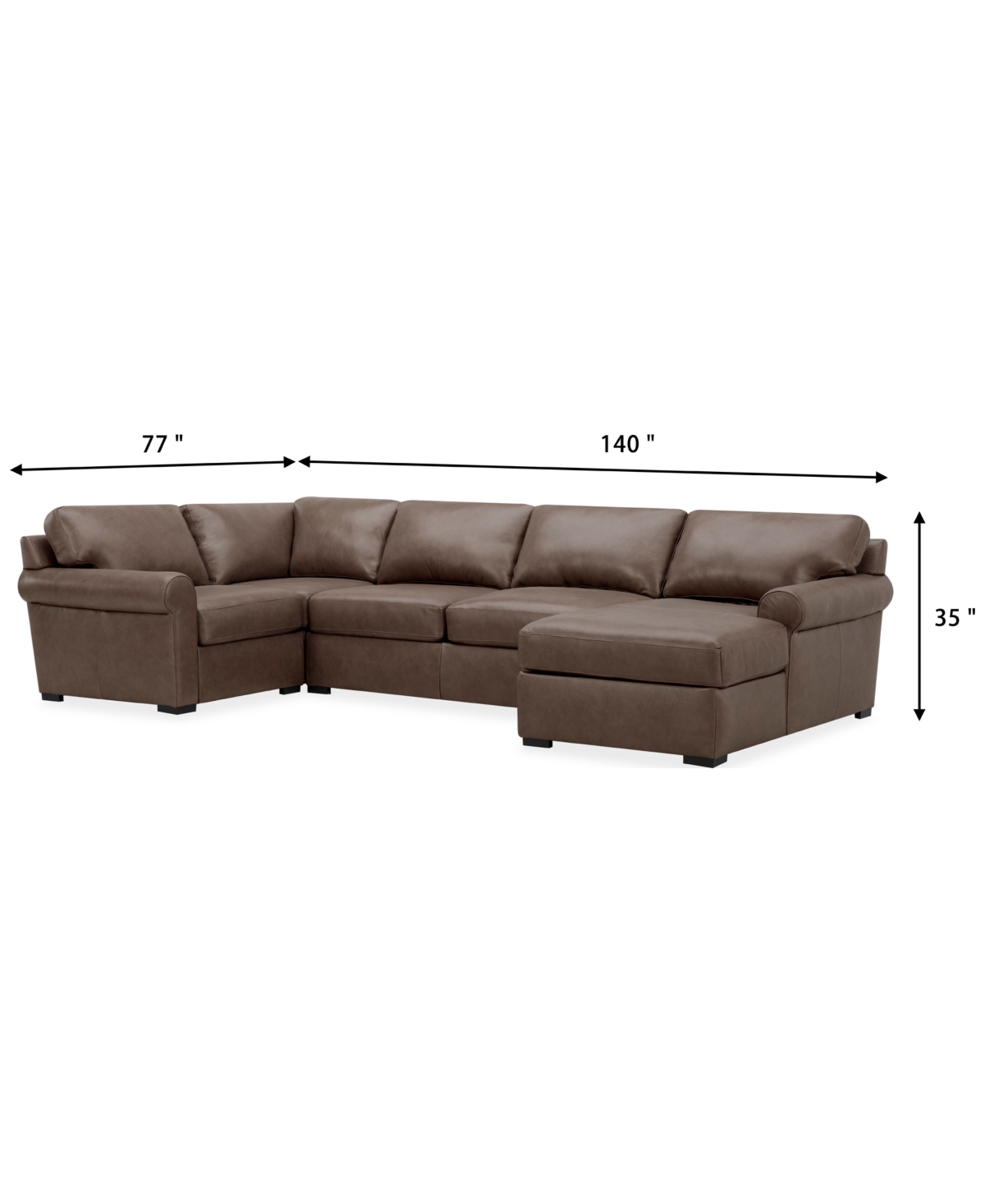 Macy's Radley Roll Arm 132" 6-pc. Leather Square Corner Chaise Sectional, Exclusively At