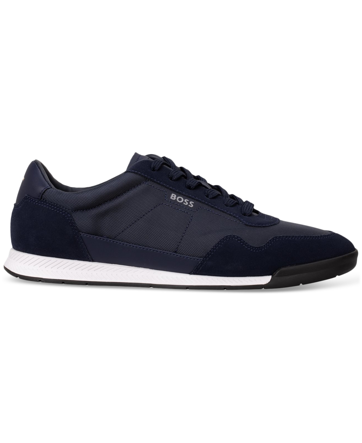 Hugo Boss Navy Mixed-material Lace-up Sneakers In Navy