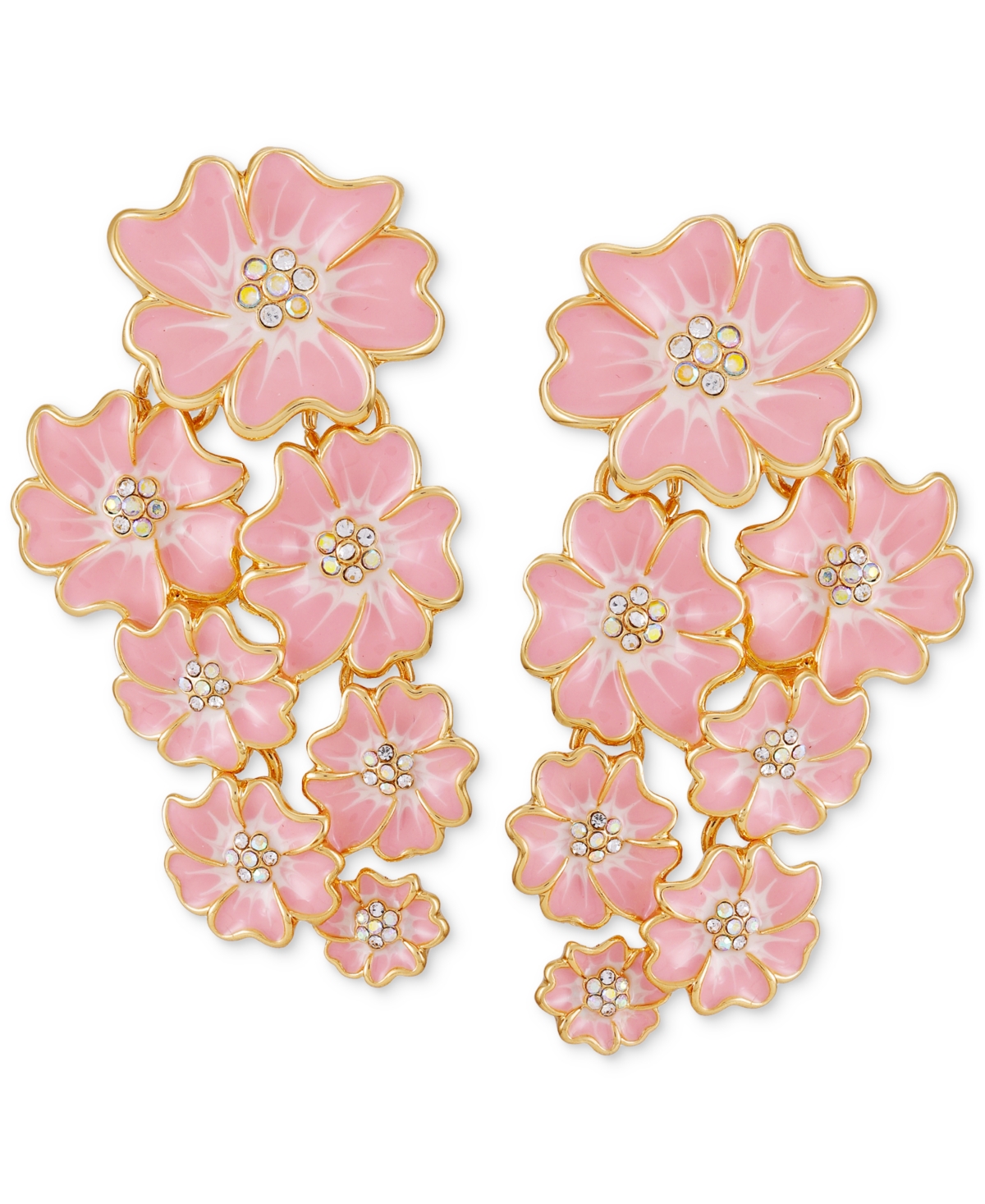 Gold-Tone Pave Color Flower Cluster Clip-On Statement Earrings - Gold