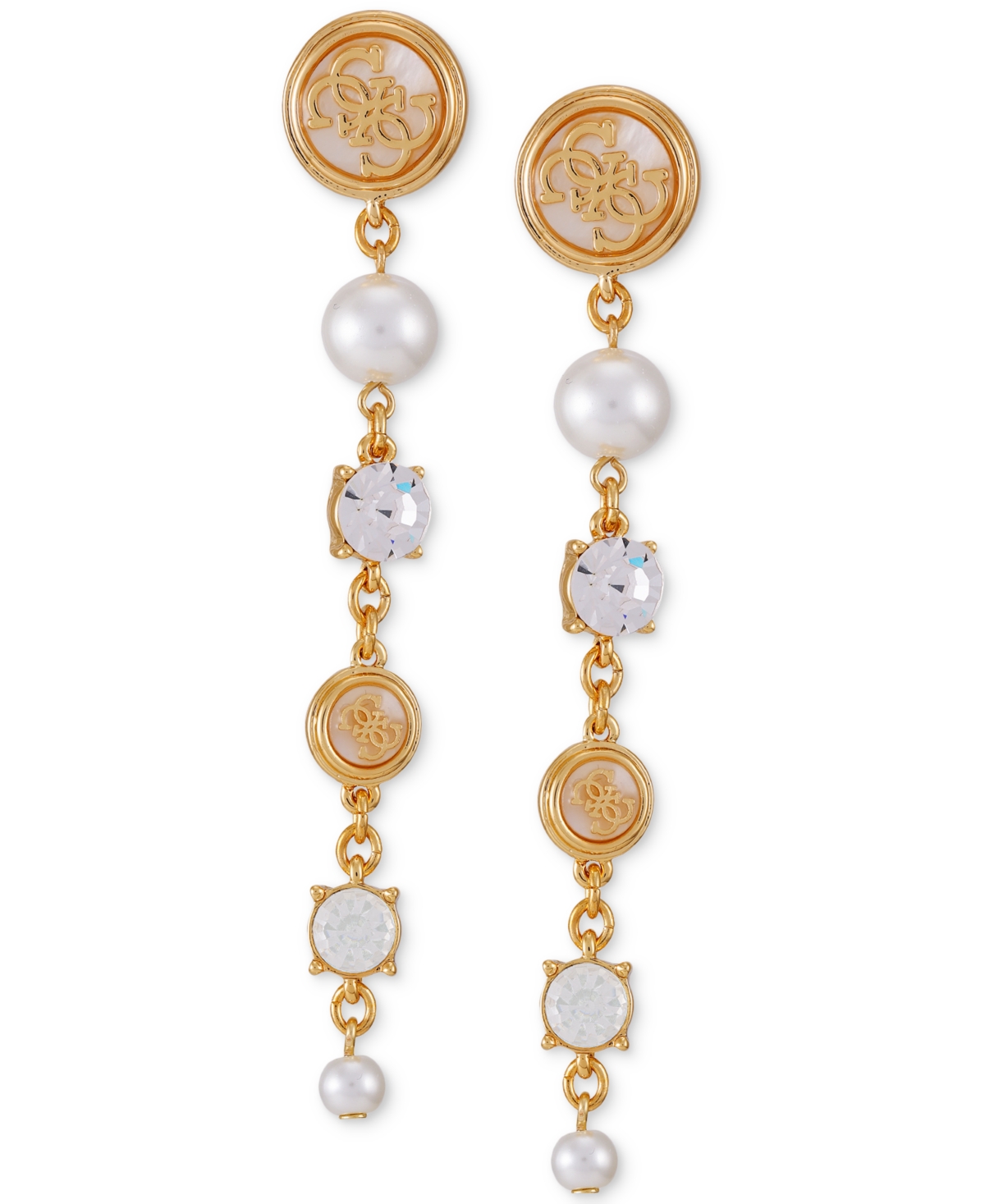 Gold-Tone Mixed Stone Logo Linear Drop Earrings - Gold