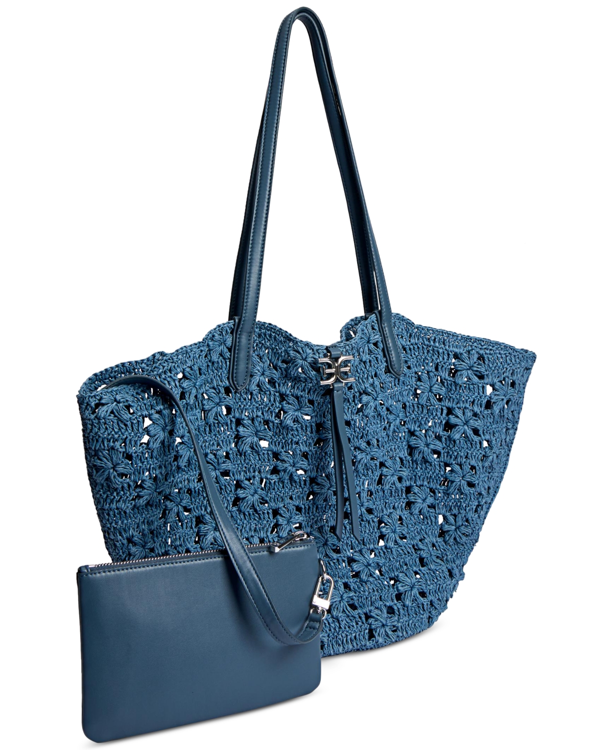 Sam Edelman Layla Floral Raffia Fan Tote In Denim Blue