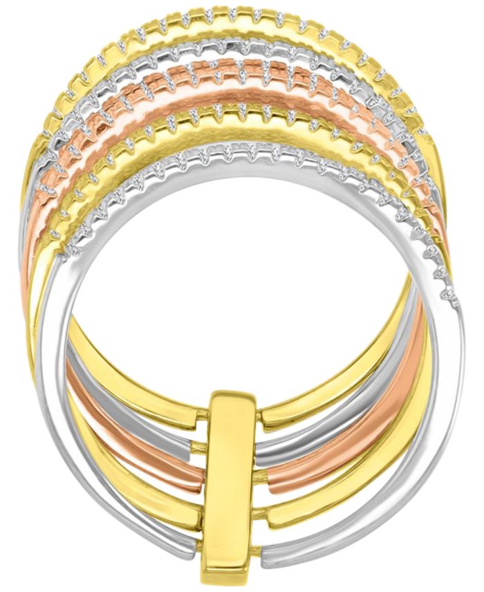 Cubic Zirconia Multi-Layer Statement Ring in Sterling Silver, & 14k Gold