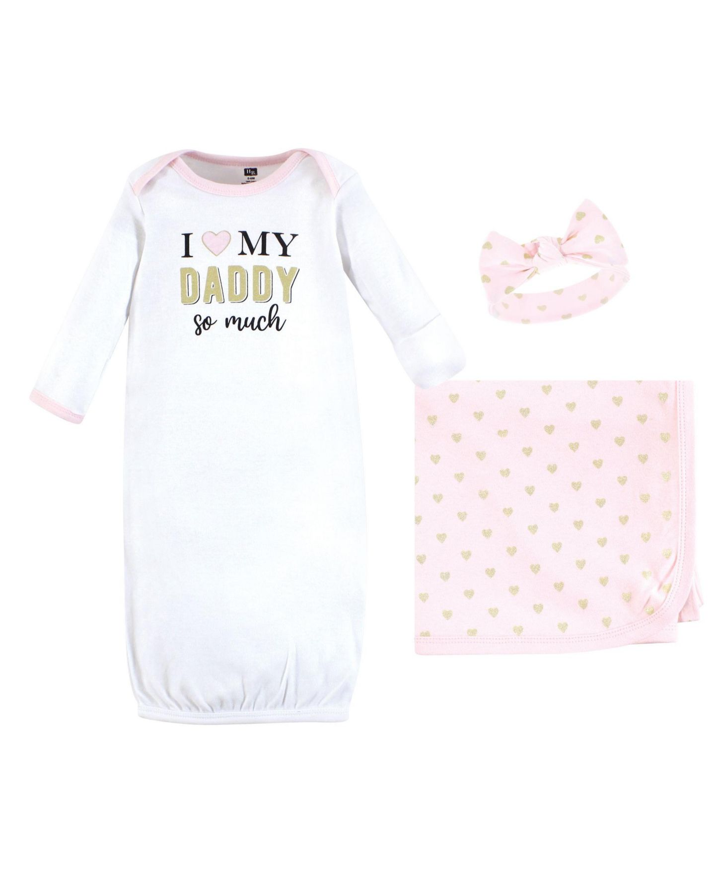 Платье Hudson Baby Layette Essentials Gown, Swaddle Wrap, and Headpiece Option для девочек-малышей, цвет: Daddy Hearts — фото 1