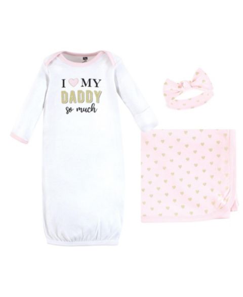 Платья Hudson Baby Layette Essentials Gown, Swaddle Wrap, and Headpiece Option для девочек-малышей, цвет: Daddy Hearts