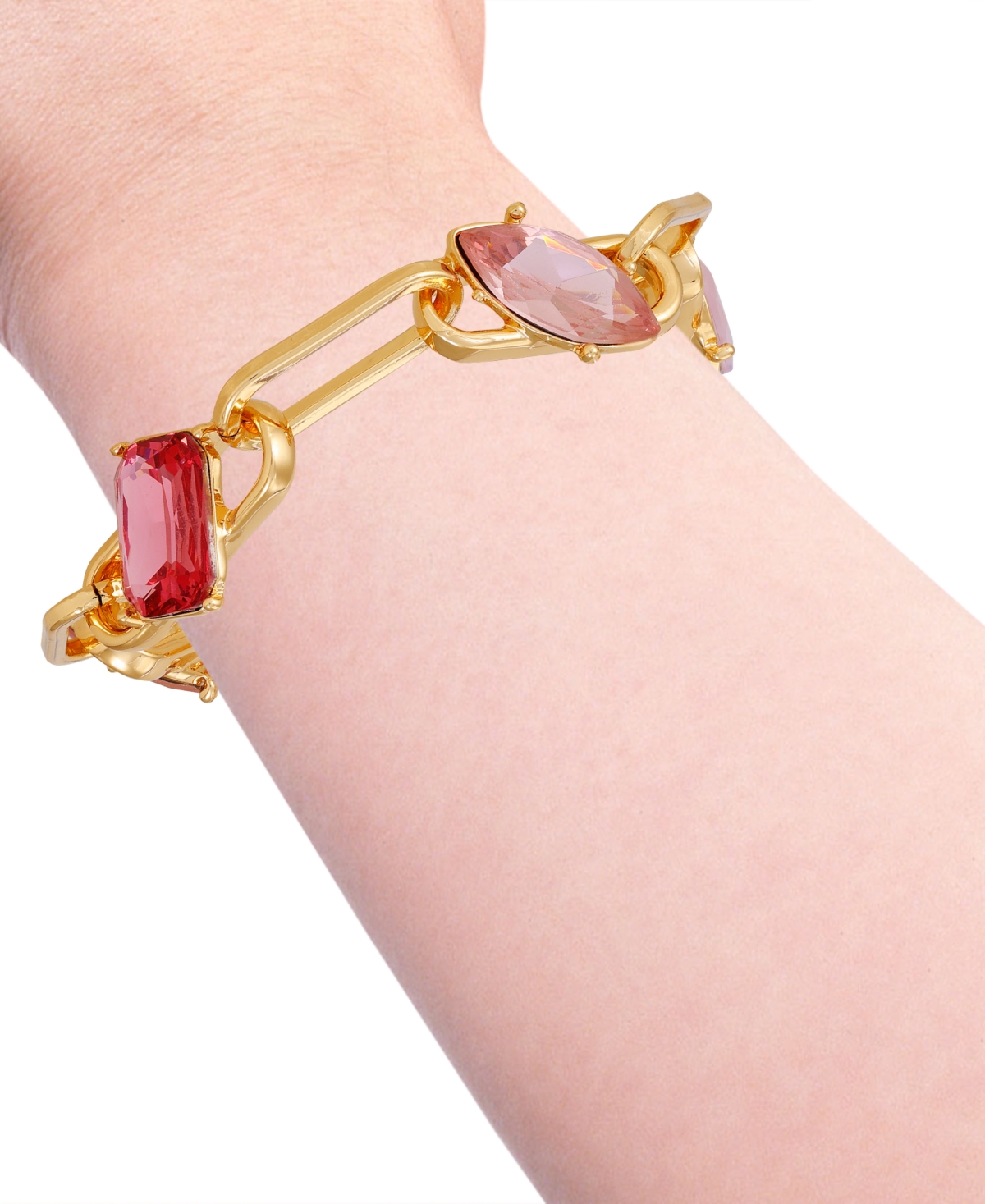 Guess Gold-tone Mixed Stone Paperclip Chain Link Bracelet In Gold
