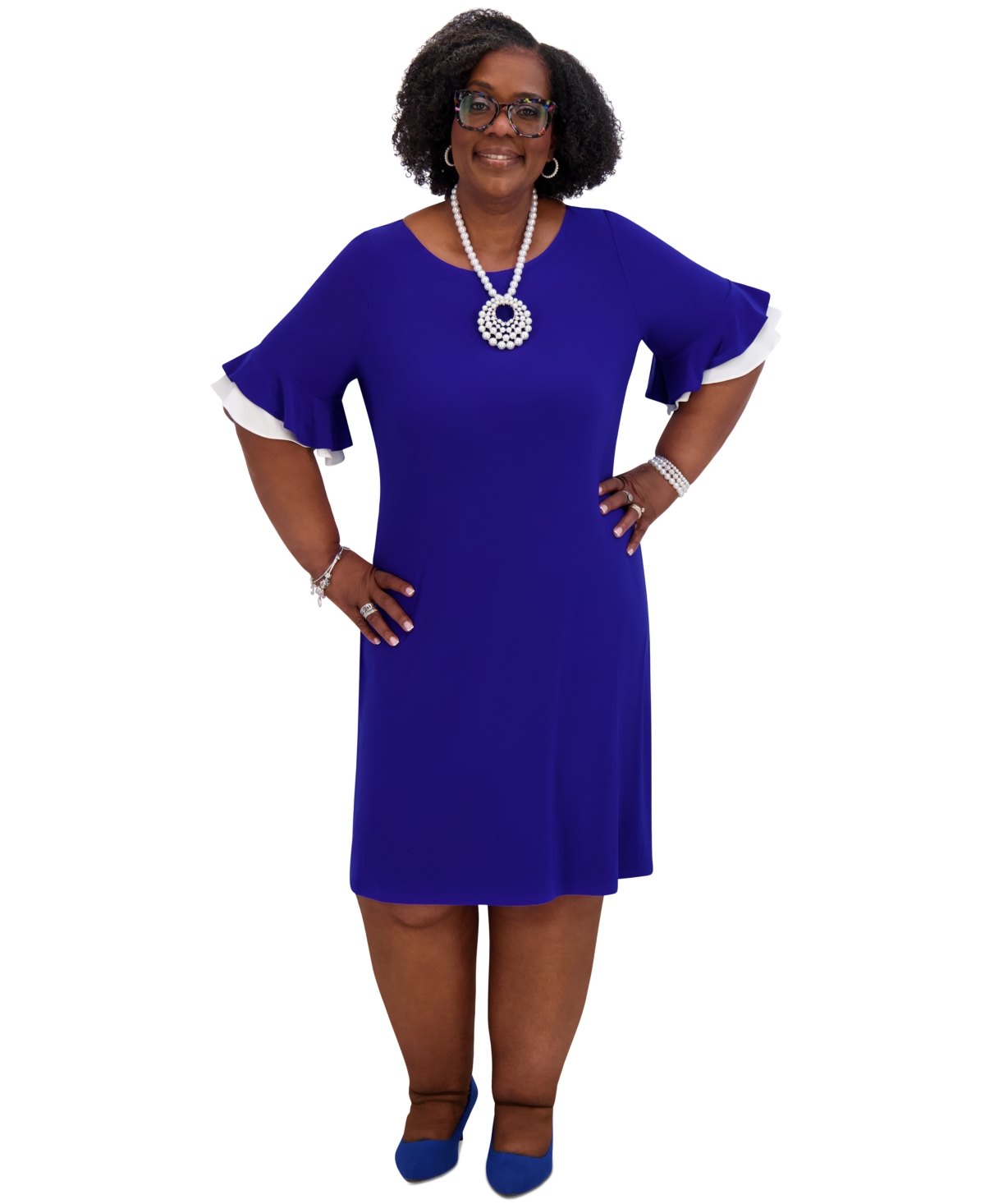 Kasper Women's Ruffle-sleeve Shift Dress, Regular & Plus Size In Royal Signature,white