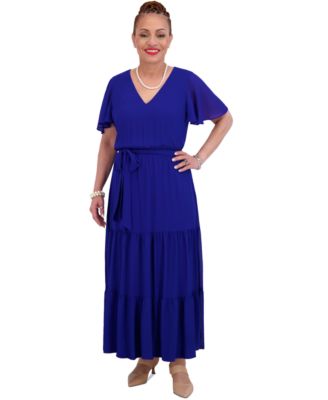 Kasper - Women's V-Neck Flutter-Sleeve Maxi Dress, Regular & Plus Sizes