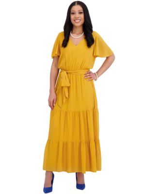 Women's V-Neck Flutter-Sleeve Maxi Dress, Regular & Plus Sizes