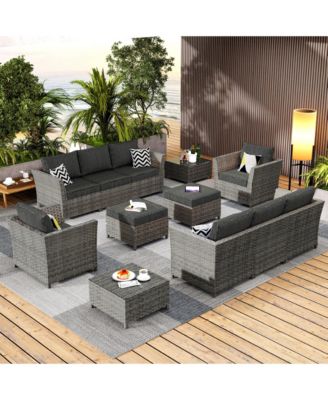 12 Pieces Outdoor Furniture Patio Sectional Sofa,No Assembly Required PE Wicker Conversation Sets with Armchairs,Ottomans and Coffee Table