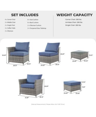 12 Pieces Outdoor Furniture Patio Sectional Sofa,No Assembly Required PE Wicker Conversation Sets with Armchairs,Ottomans and Coffee Table