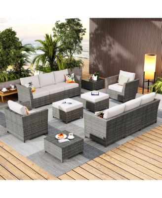 12 Pieces Outdoor Furniture Patio Sectional Sofa,No Assembly Required PE Wicker Conversation Sets with Armchairs,Ottomans and Coffee Table
