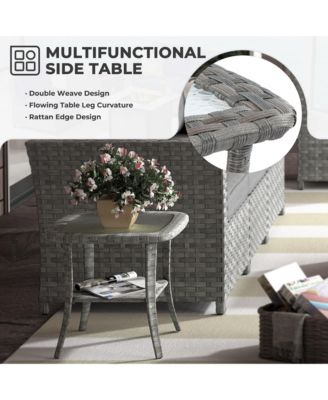 13 Pieces Outdoor Furniture Patio Sectional Sofa,No Assembly Required PE Wicker Conversation Sets with 42" Fire Pit,Armchairs,Ottomans and Coffee Table for Garden Poolside Backyard