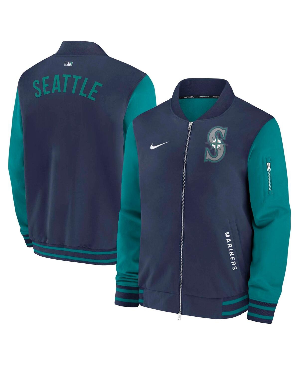 Men's Navy/Aqua Seattle Mariners Authentic Collection Dugout Full-Zip Bomber Jacket - Navy, Aqua