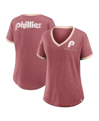 Fanatics - Women's Burgundy Philadelphia Phillies Binge Worthy Stadium Slub V-Neck T-Shirt