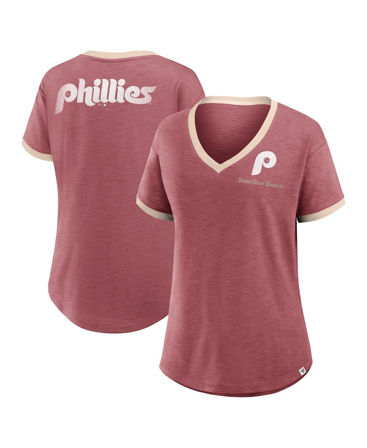 Fanatics Women's Burgundy Philadelphia Phillies Binge Worthy Stadium Slub V-neck T-shirt In Burgundy