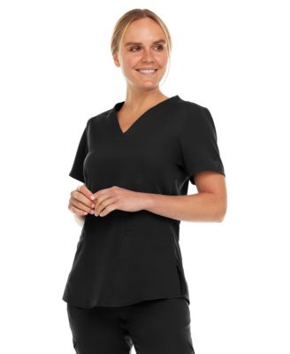 Women's Ruth 3-Pocket Multi Stitch V-Neck Scrub Top, Black