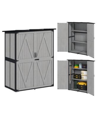 Outdoor Storage Cabinet, Wood Garden Shed with 2 Shelves,