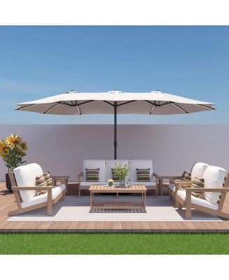 15 ft Solar LED Double Sided Twin Outdoor Patio Market Umbrella with Base Weight Included