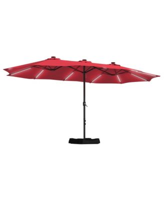 15 ft Solar LED Double Sided Twin Outdoor Patio Market Umbrella with Base Weight Included