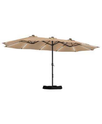 15 ft Solar LED Double Sided Twin Outdoor Patio Market Umbrella with Base Weight Included