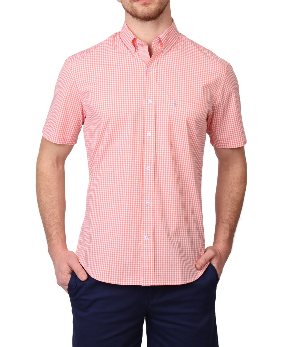 Men's Signature Gingham Short Sleeve Shirt - Tangerine