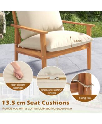 Set of 4 Patio Acacia Wood Furniture Set w/ Soft Cushions & Coffee Table