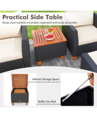 Set of 5 Furniture Set w/ Storage Table Ottomans Soft Pillows Patio