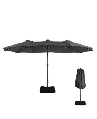 15ft Rectangular Double-Sided Solar LED Outdoor Patio Market Umbrella with Base Included