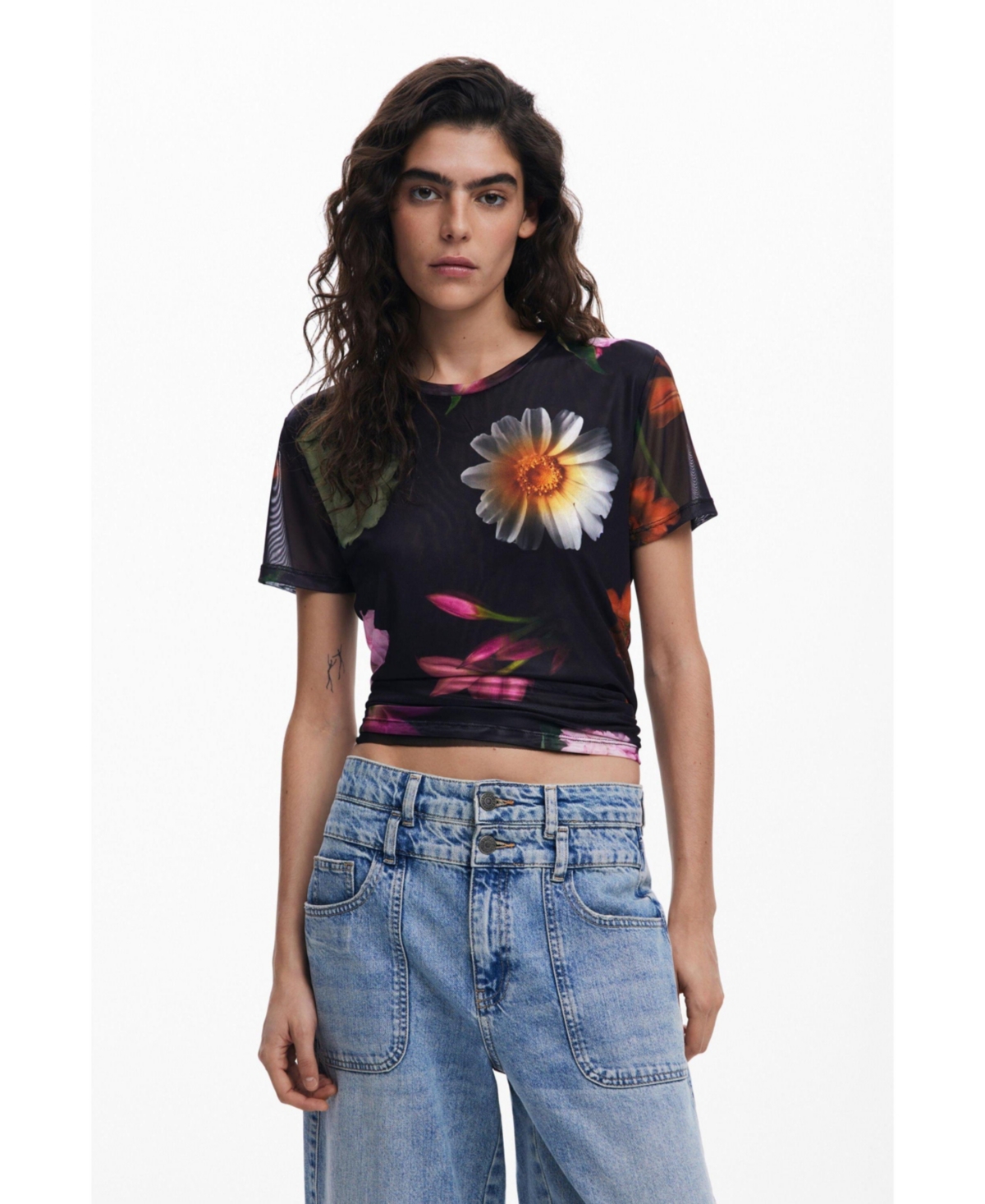 Women's Printed tulle T-shirt - Black