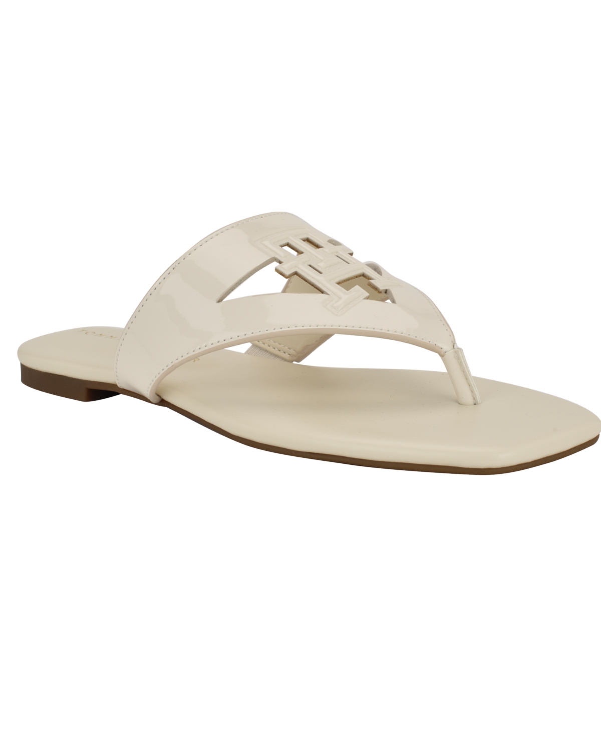 Women's Tremmy Cutout Logo Flat Thong Sandals - Ivory Patent