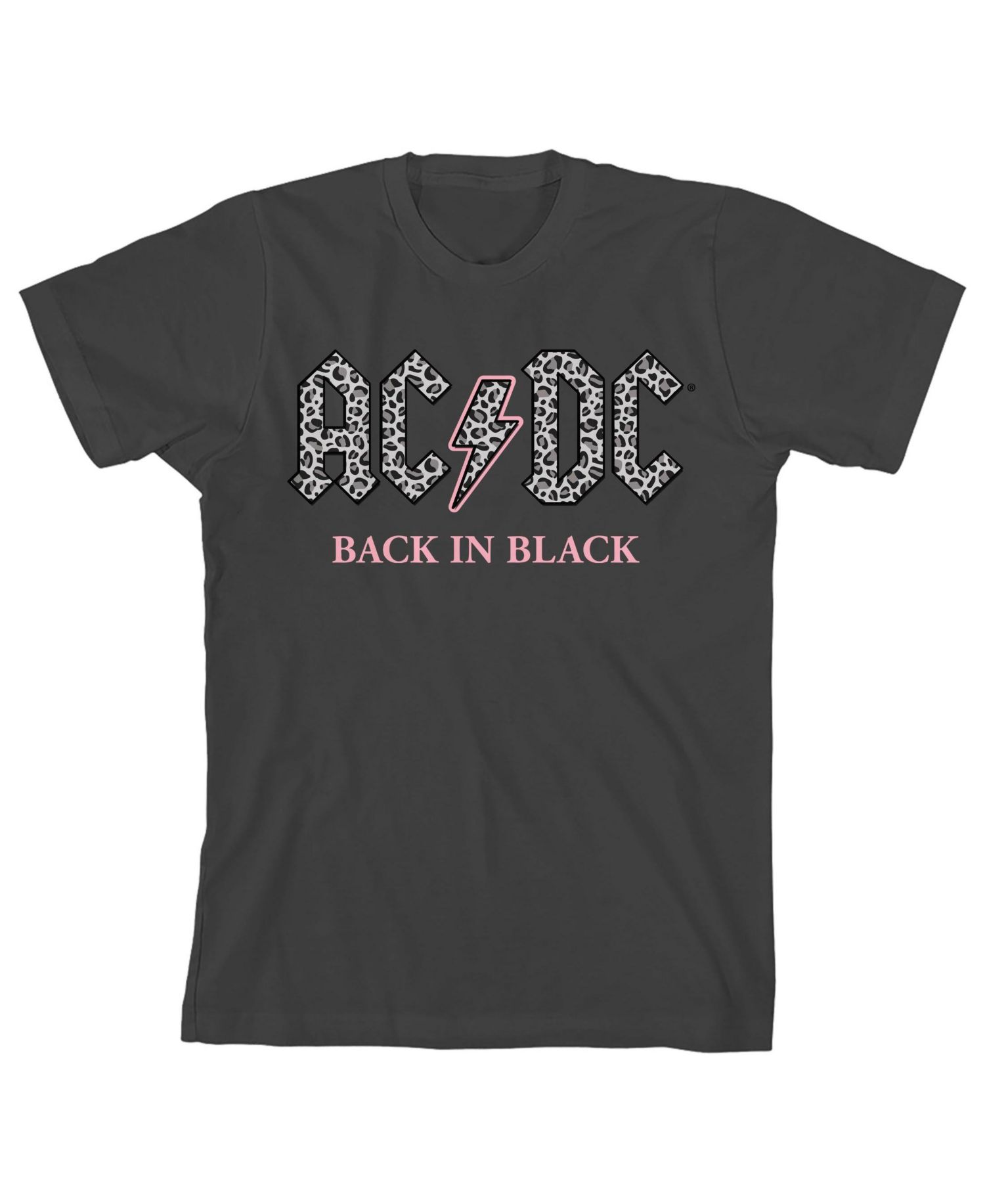 Back In Black Gray Leopard Print Logo Crew Neck Short Sleeve Girl's Black