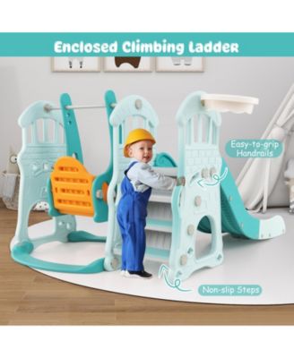 Toddler Slide and Swing Set  with Extra-long Slide Height Adjustable Swing Basketball Hoop and Climber