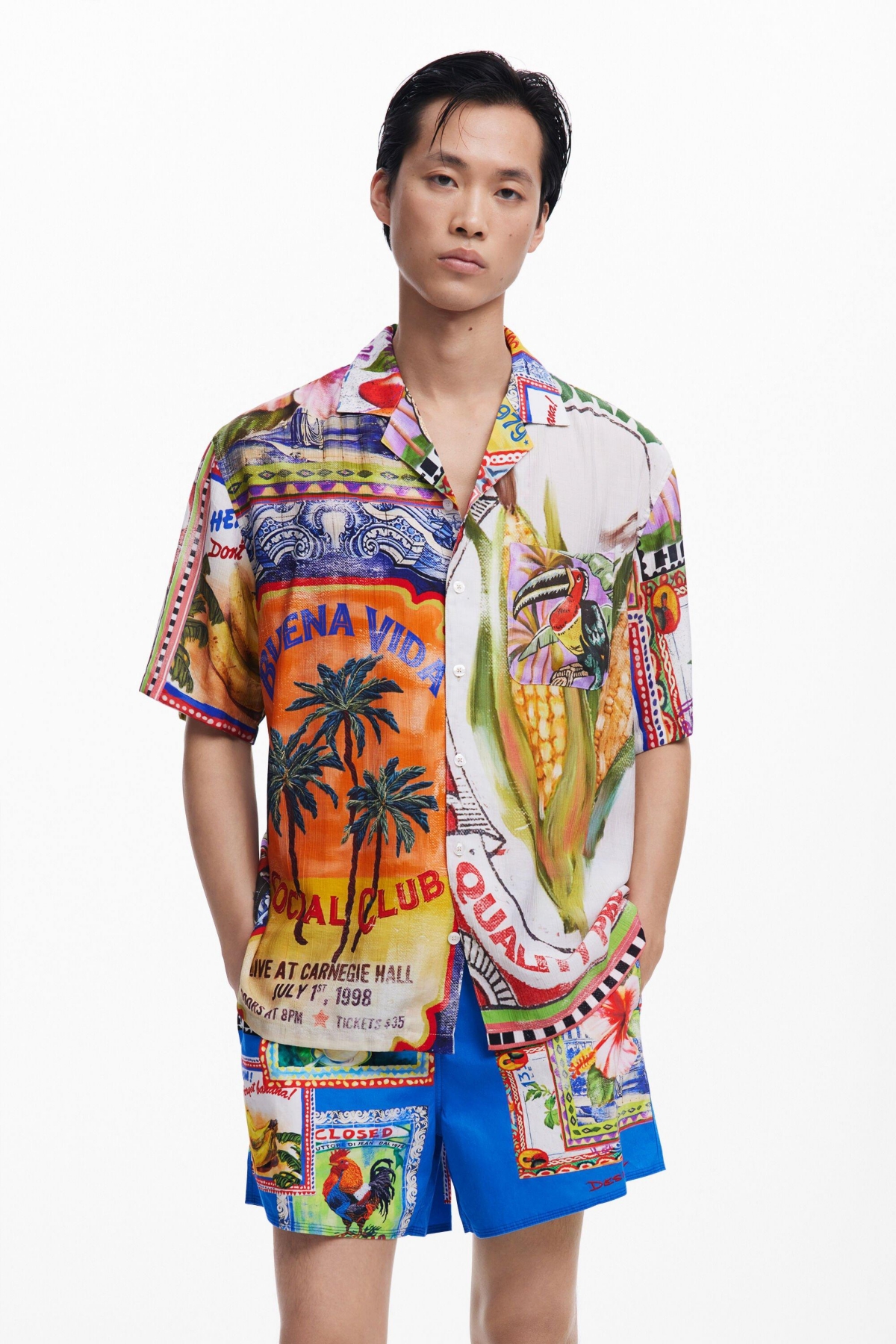 Shop Desigual Men's Short-sleeve Postcard Shirt In White