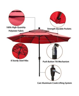 10 ft 3-Tier Outdoor Patio Market Umbrella with Double Air Vent and Push Button Tilt