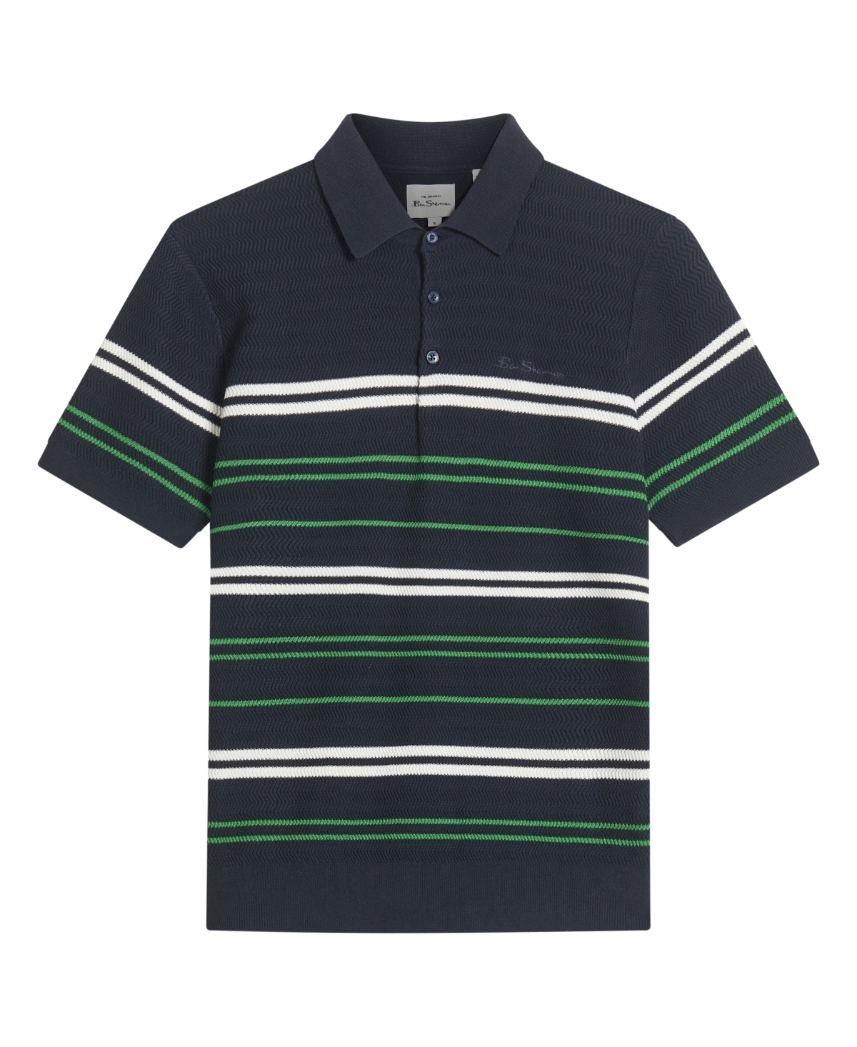 Ben Sherman Herringbone Stripe Polo In Dark Navy