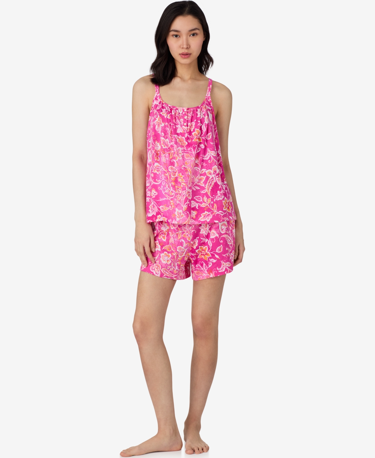 Shop Ralph Lauren Women's Double Strap Camisole And Short Pajama Set In Dark Pink Print