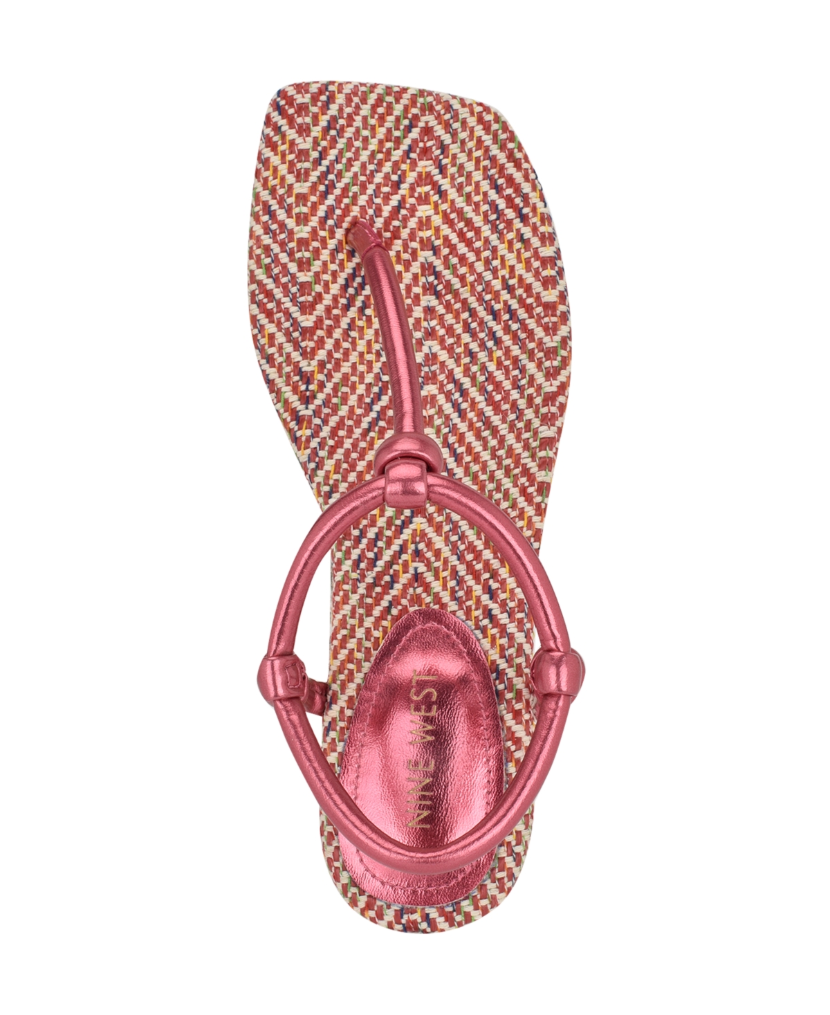 Shop Nine West Women's Nortny Knotted T-strap Flat Sandals In Pink Metallic