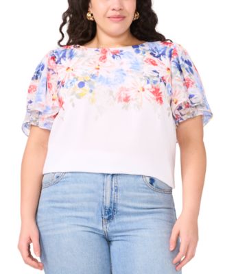 Vince Camuto - Plus Size Printed Tulip-Sleeve Blouse