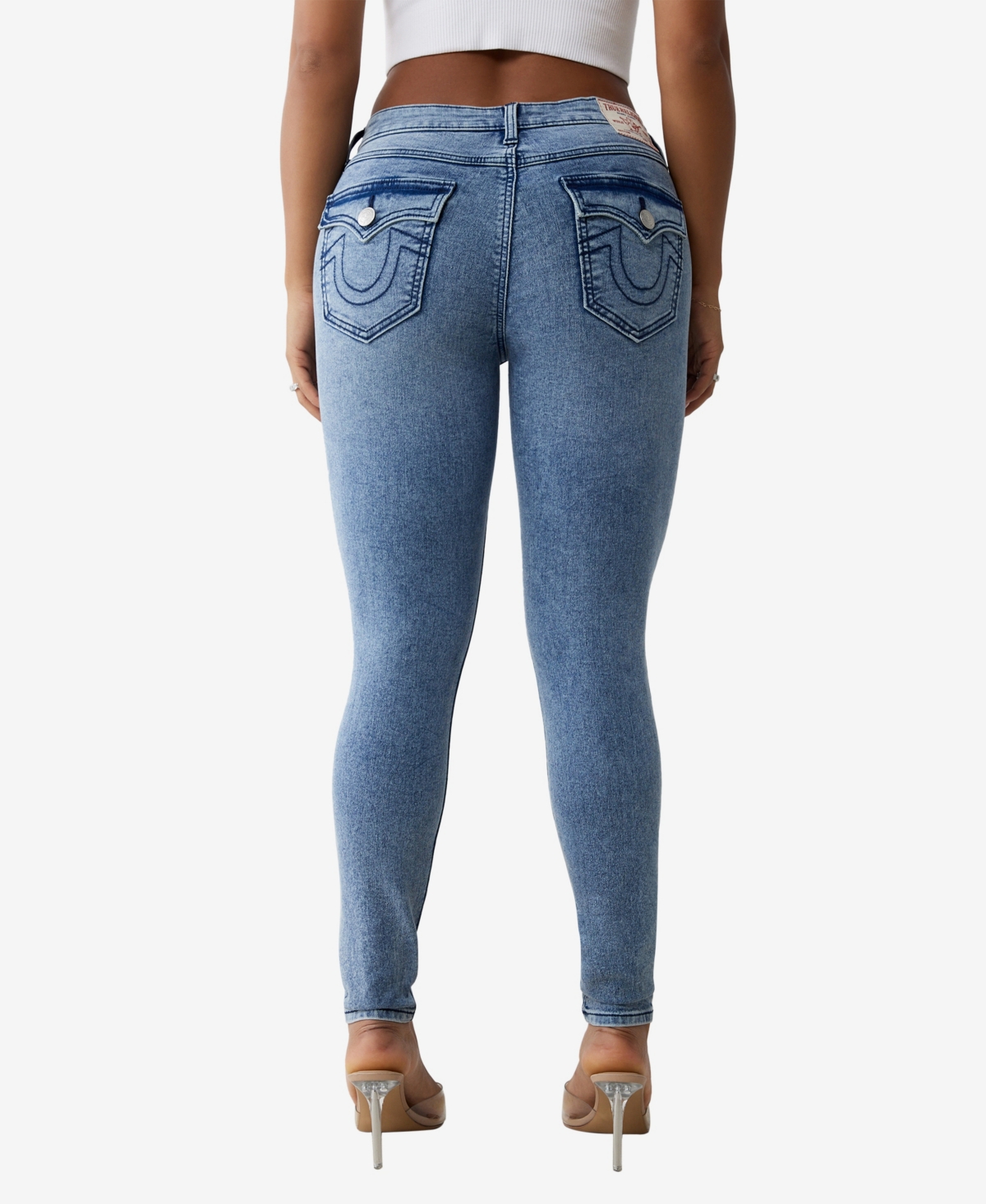 TRUE RELIGION WOMEN'S JENNIE MID RISE FLAP SKINNY JEANS 
