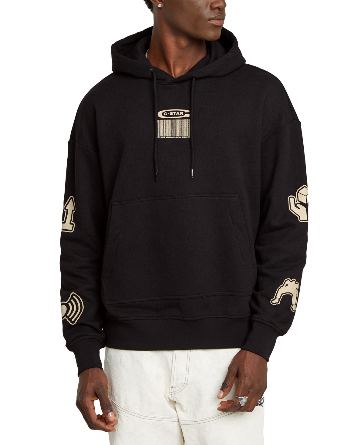 Men's Relaxed Fit Long Sleeve Multi-Logo Graphic Hoodie - Dk Black