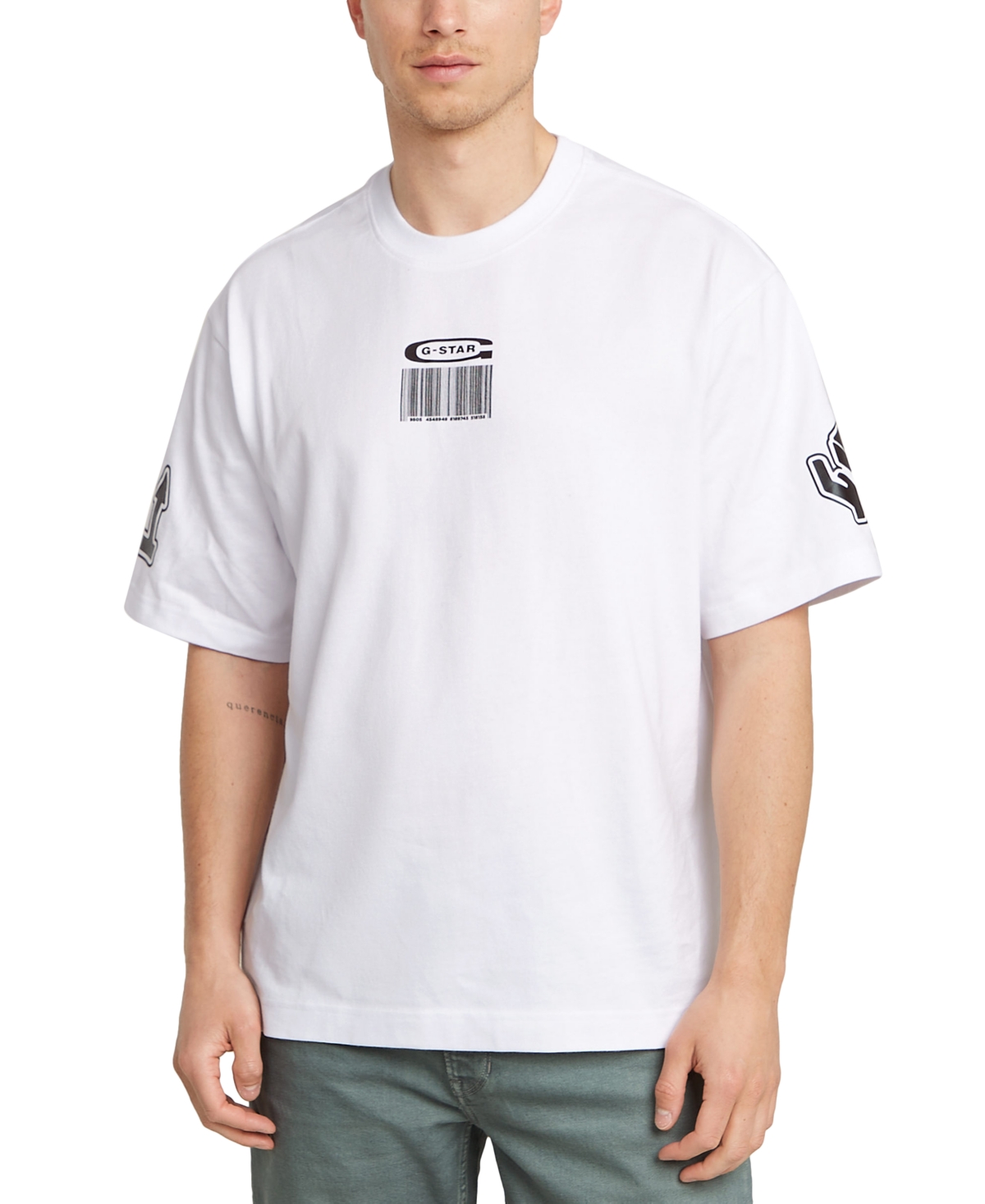 Men's Boxy Fit Barcode Short Sleeve Crewneck T-Shirt - White