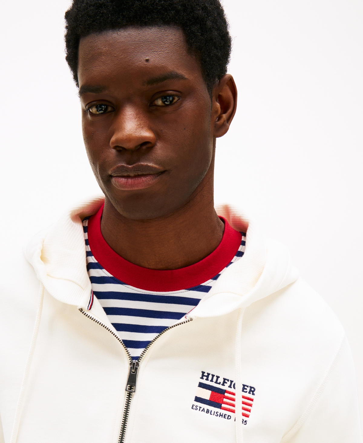 Tommy Hilfiger Embroidered Monotype Logo Zip Hoodie In Neutral