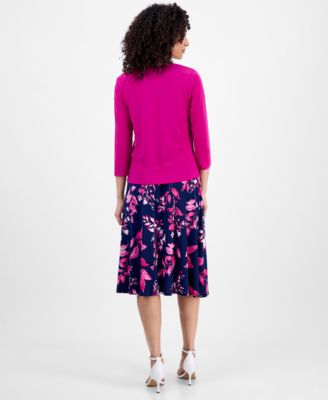 Petite 2.Piece Tie-Front Bolero Jacket & Floral-Print Sleeveless Fit & Flare Dress